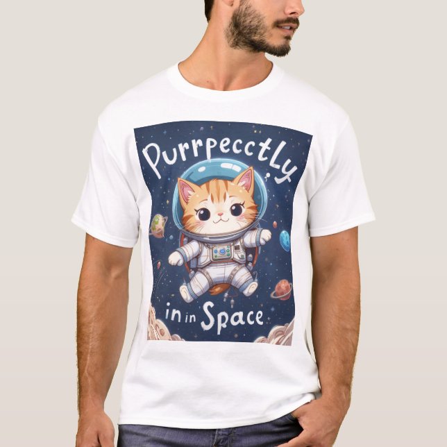 Puramente no Espaço Camisa de Gato T-Shirt Kawaii  (Frente)