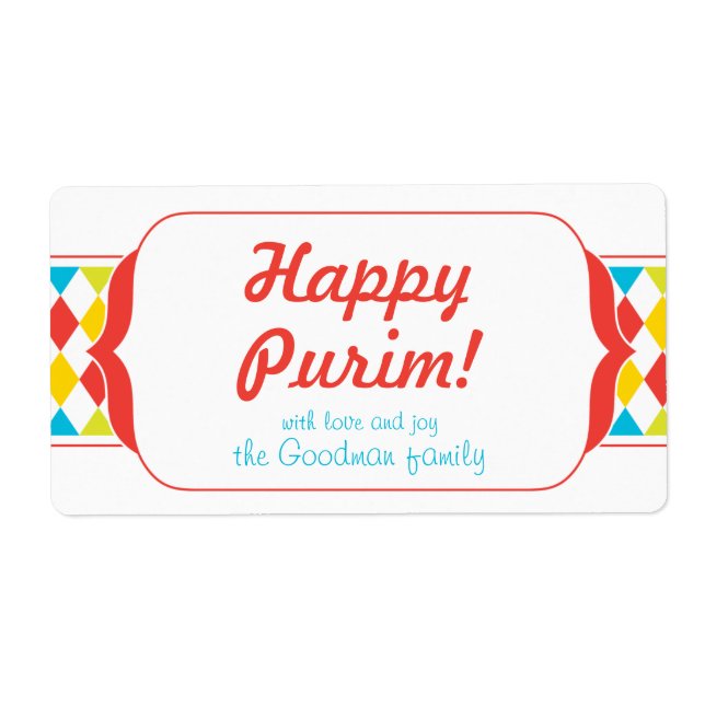 Purim Feliz - Etiqueta Gif (Frente)