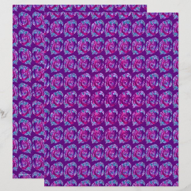 Purple Abstract Roses Scrapbook Paper 2-Sided Page (Frente/Verso)
