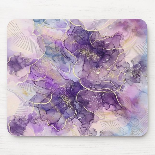 Purple Alcohol Ink & Gold Vein Aesthetic Mousepad (Frente)