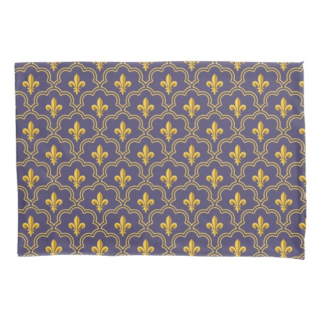 Purple and gold fleur-de-lys quatrefoil pattern (Frente)