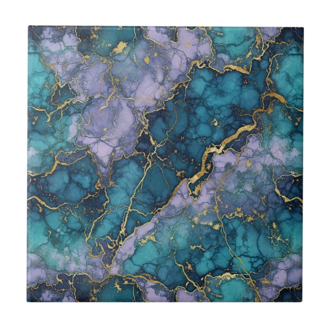 Purple and Turquoise Marble Ceramic Tile (Frente)