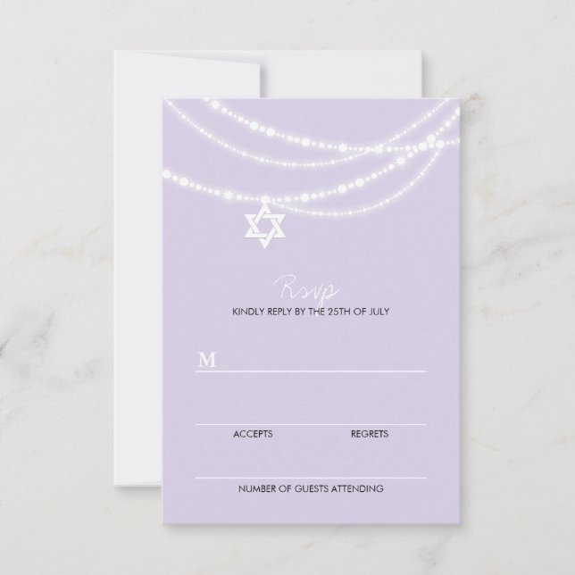 Purple Bat Mitzvah Sparkles Star De David RSVP (Frente)