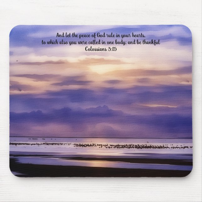 Purple Beach Sunset Art Bible Verse Mouse Pad (Frente)
