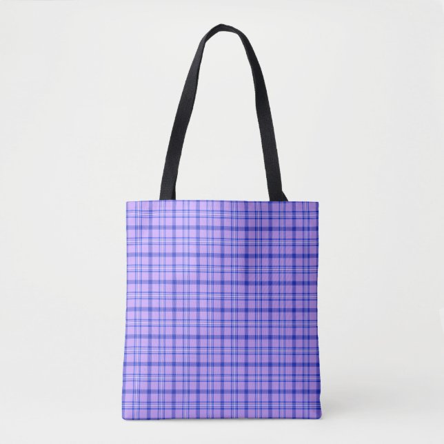 Purple Blue Plaid Classic Pattern Bright Tote Bag (Frente)