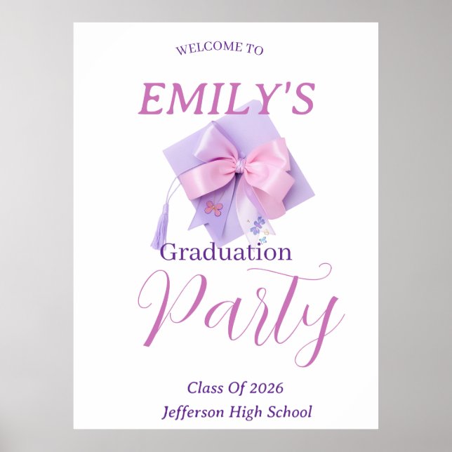 Purple Cap Graduation Party Sign Poster  (Frente)