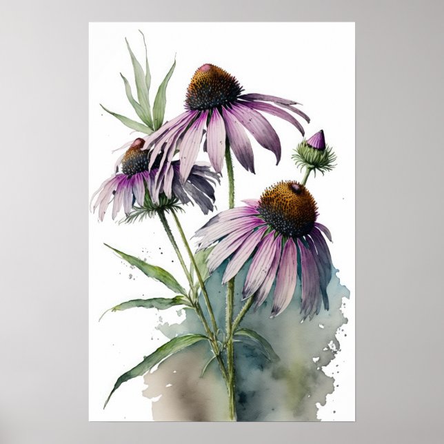 Purple Coneflowers Art Impressão Poster (Frente)