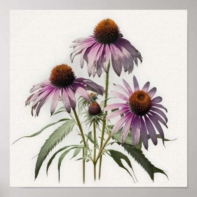 Purple Coneflowers Art Impressão Poster (Frente)