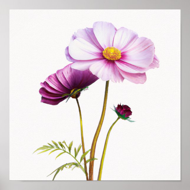 Purple Cosmos Flowers Art Impressão Poster (Frente)