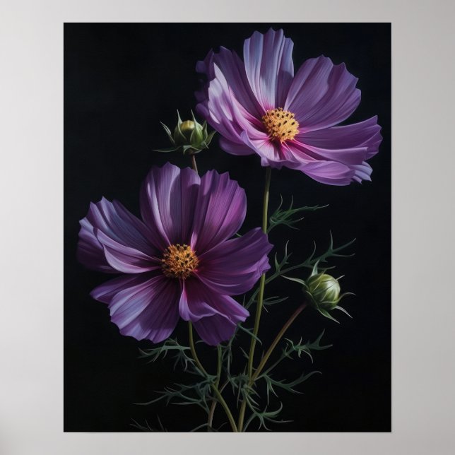Purple Cosmos Flowers Art Impressão Poster (Frente)