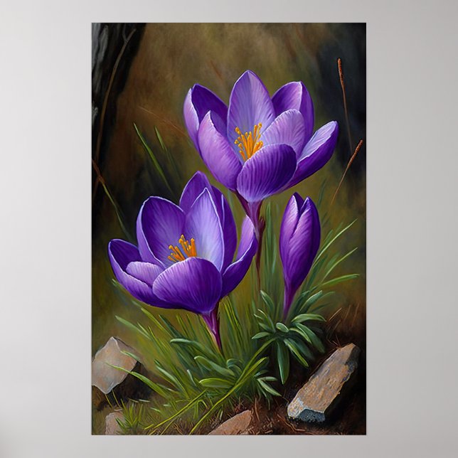 Purple Crocus Flowers Art Impressão Poster (Frente)