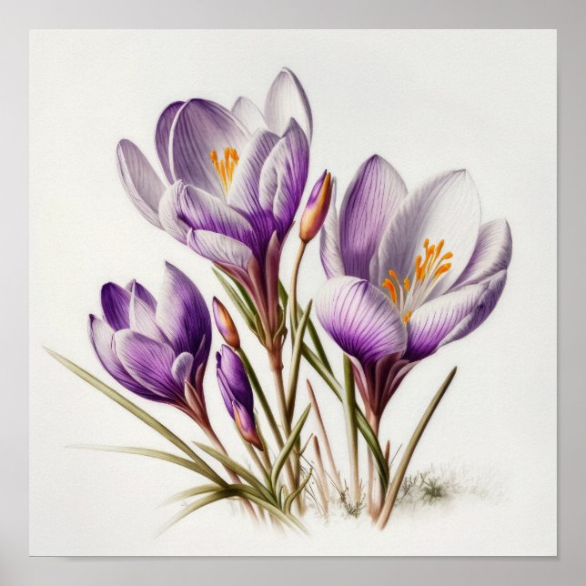 Purple Crocus Flowers Art Impressão Poster (Frente)