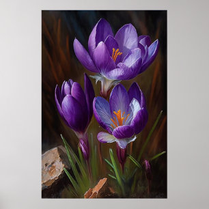 Purple Crocus Flowers Art Impressão Poster