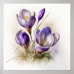 Purple Crocus Flowers Art Impressão Poster