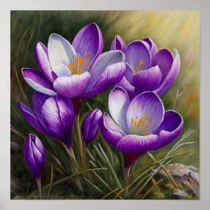 Purple Crocus Flowers Art Impressão Poster