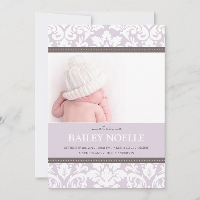 PURPLE DAMASK BABY | ANÚNCIO DE NASCIMENTO (Frente)