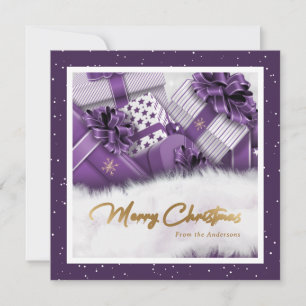 Purple Faux Gold Foil Snow Oferece Cartões de Nat