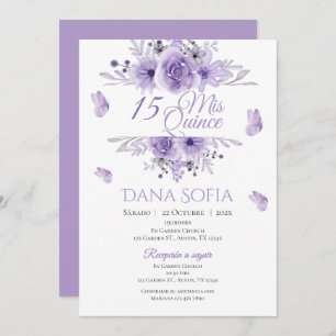 Purple Floral Quincenera Convite Espanhol