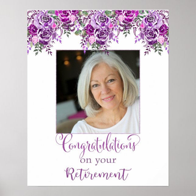 Purple Floral Retirement Party Poster (Frente)