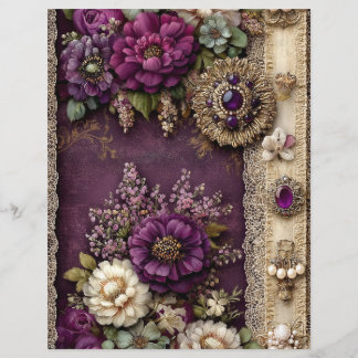 Purple Floral Vintage Junk Journal Scrapbook Paper