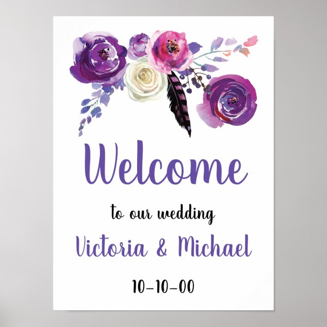 Purple Floral Watercolor Boho Poster (Frente)