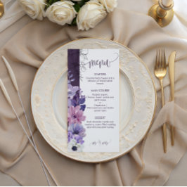 Purple Floral Wedding Menu Card