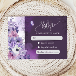 Purple Floral Wedding RSVP Card