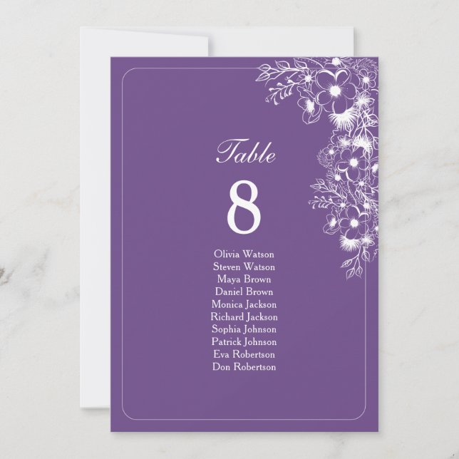 Purple Floral Wedding Seating Chart (Frente)