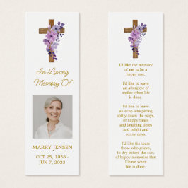 Purple flower Cross Photo Funeral Bookmark