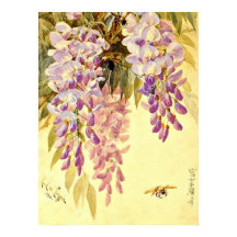 Purple Flowers & Bees Paul de Longpre Poster