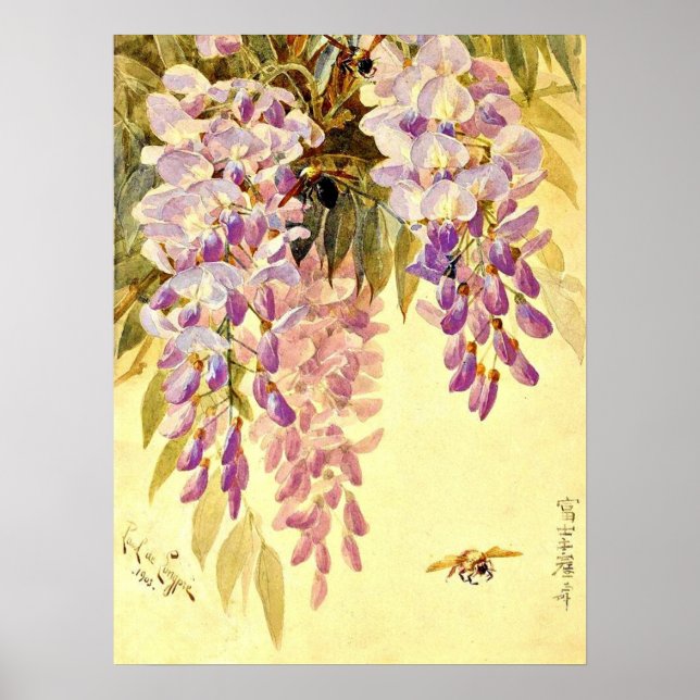 Purple Flowers & Bees Paul de Longpre Poster (Frente)