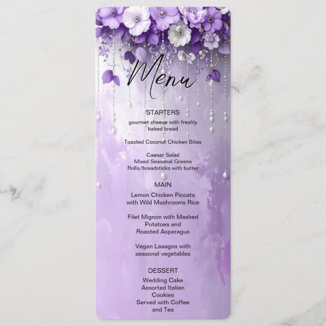 Purple Flowers with Dangling Pearls Menu (Frente)