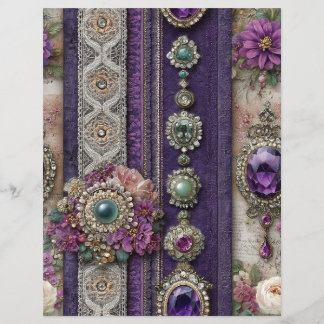Purple Gems Vintage Junk Journal Scrapbook Paper