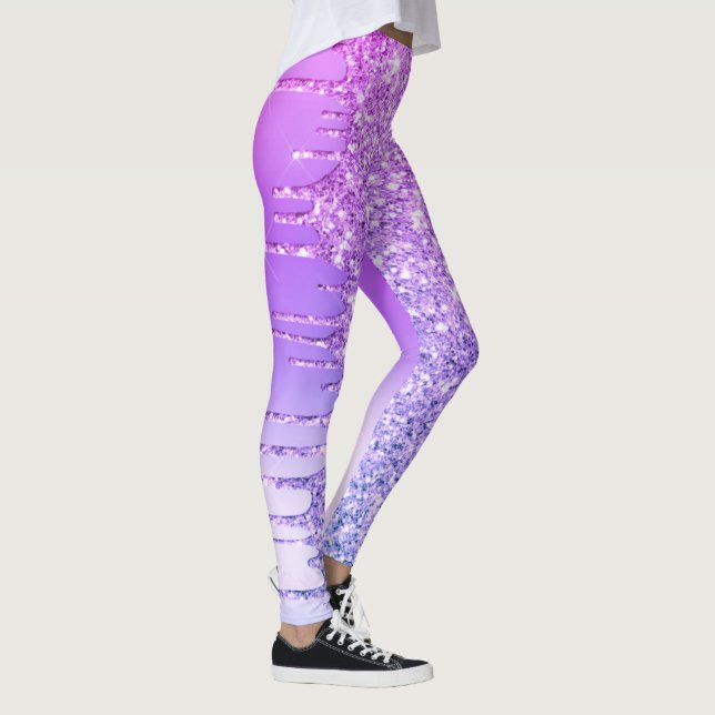 Purple Glitter Drips Leggings (Direita)
