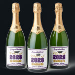 Purple Gold Class of 2026 Custom Graduation Party<br><div class="desc">Customize your own purple and gold Class of 2026 university graduate champagne bottle labels for a college graduation party. Cool varsity letters for the year on great custom labels for senior gifts.</div>