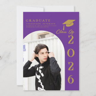 Purple & Gold Photo Graduation announcement