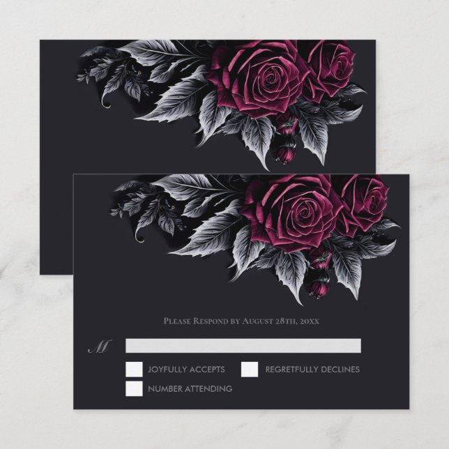 Purple Gothic Halloween Wedding RSVP Card (Frente/Verso)