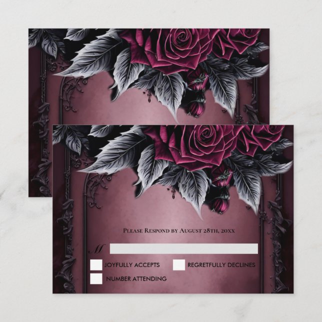 Purple Gothic Halloween Wedding RSVP Card (Frente/Verso)