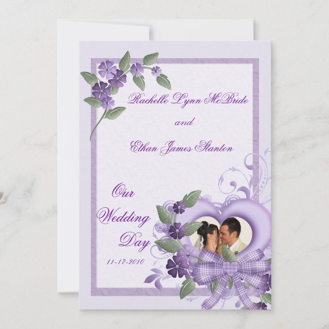 Purple Heart que Wedding os convites 5x7 da foto (Frente)