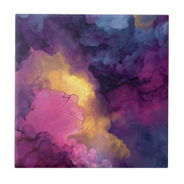 Purple Magenta Gold Alcohol Ink Nebula Flow