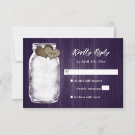 Purple Mason Jar Wood Lights Weding RSVP Card