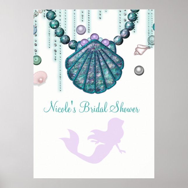 Purple Mermaid Beach Bling Party Banner Poster (Frente)