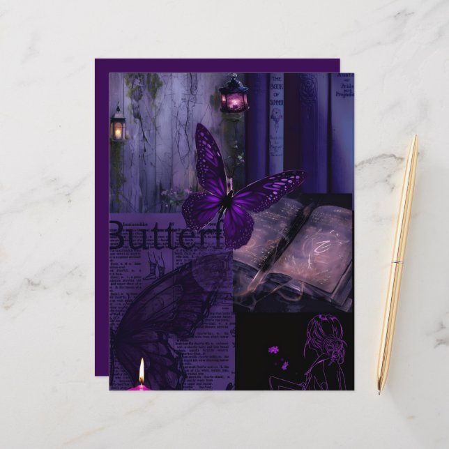 Purple Midnight Butterfly Magic Scrapbook Paper (Frente/Verso In Situ)