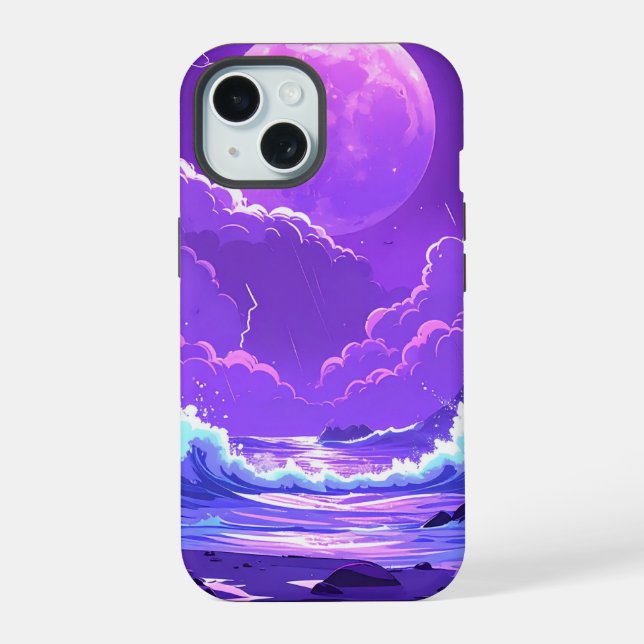 Purple Moon Over the Sea – Dreamy Night Sky iPhone (Verso)
