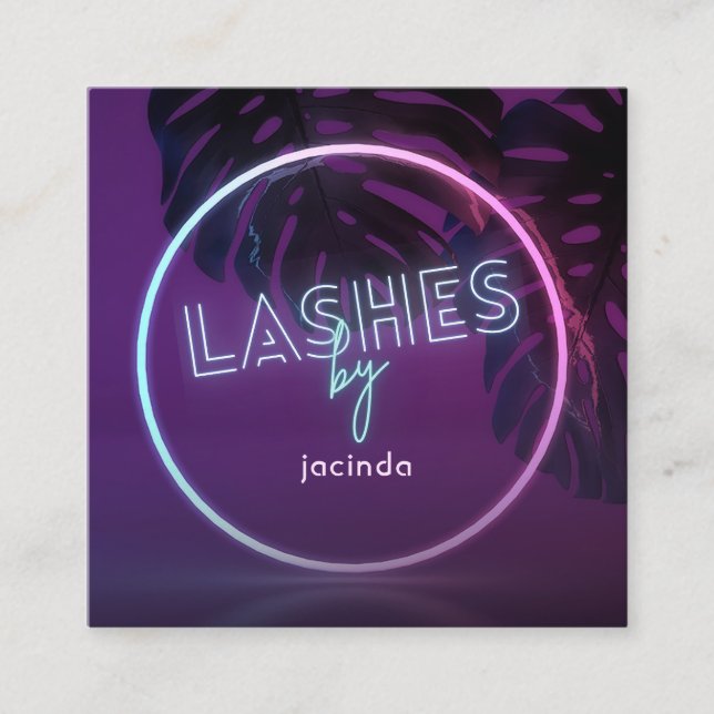 Purple Neon Lashes Business Square Cartão de visit (Frente)
