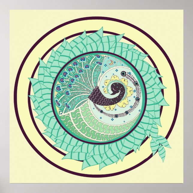 Purple Nouveau Peacock Art Poster (Frente)