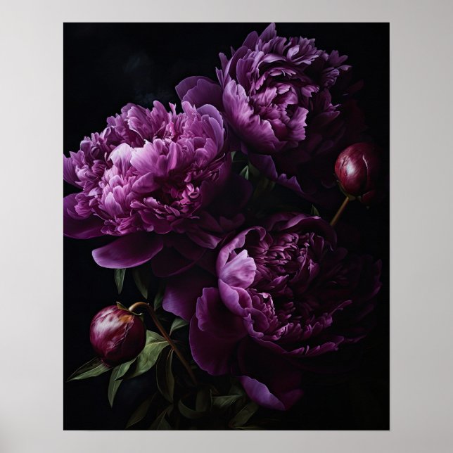 Purple Peony Flowers Art Impressão Poster (Frente)