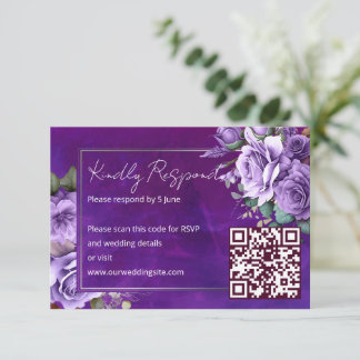 Purple pink vintage roses elegant wedding RSVP car