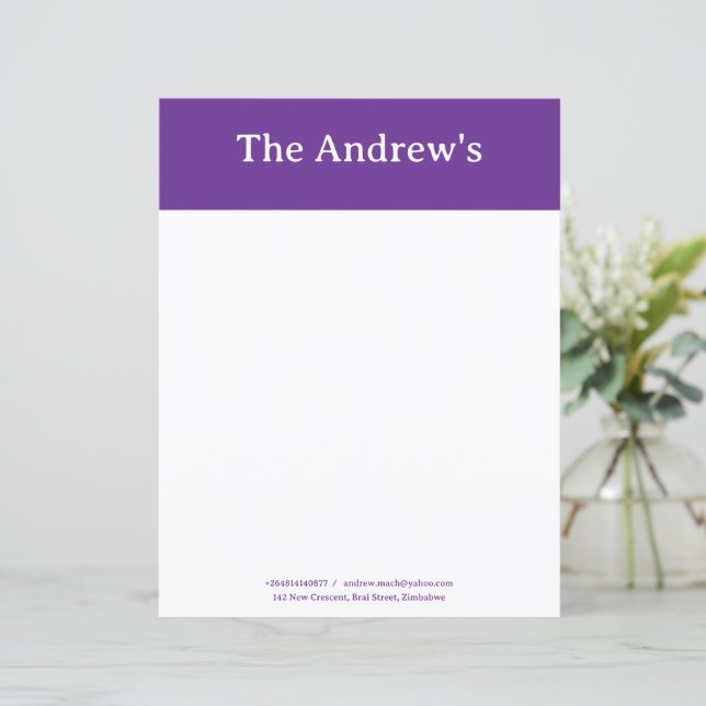 Purple Plain Simple Stationary Paper (Em pé/Frente)