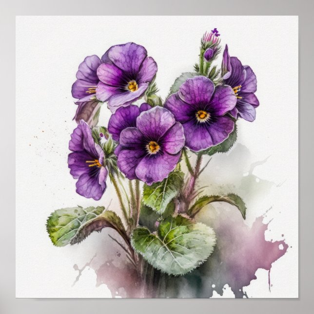 Purple Primrose Flowers Art Impressão (Frente)